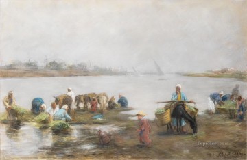 Árabe Painting - Fellahs au bord du Nil Alphons Leopold Mielich Araber